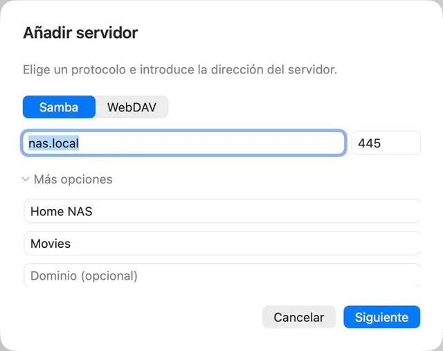 NAS · URL multimedia · SMB / WebDAV