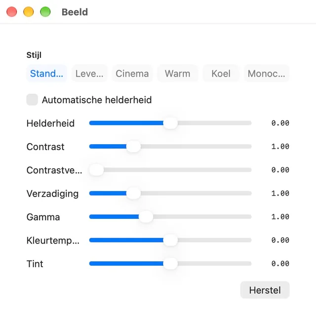 Helderheid · Contrast · Verzadiging