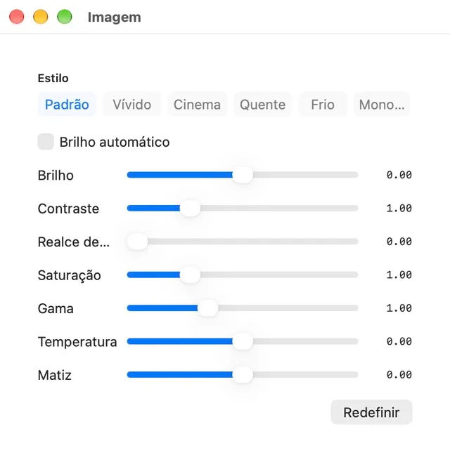 Brilho · Contraste · Saturação