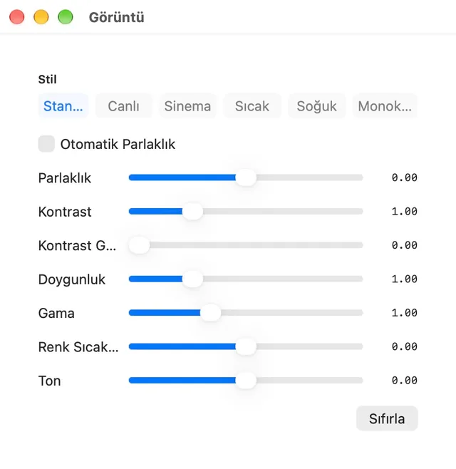 Parlaklık · Kontrast · Doygunluk
