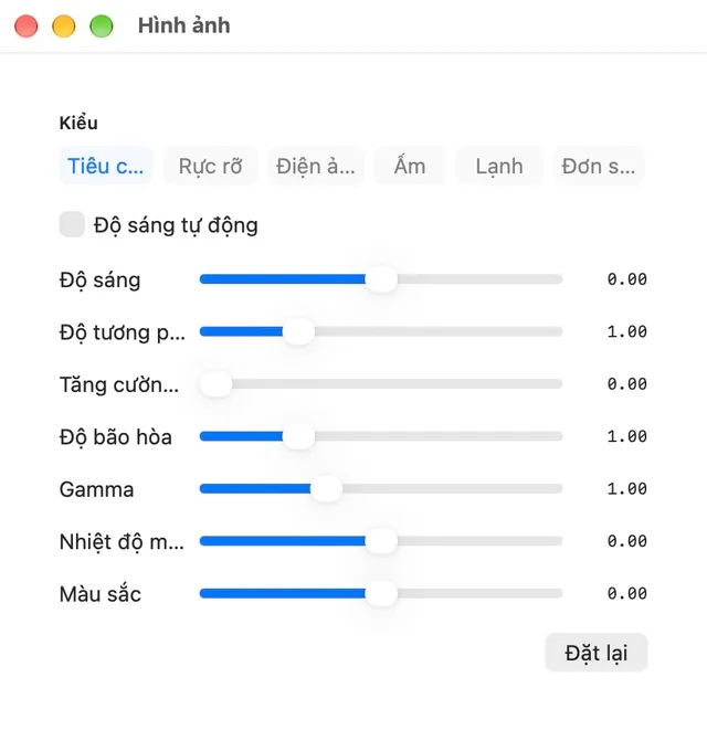 Độ sáng · Độ tương phản · Độ bão hòa