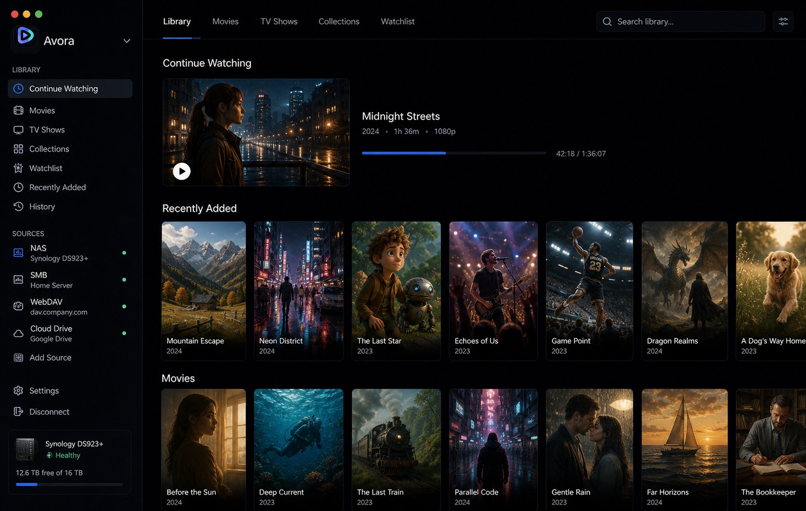 Avora media library screen